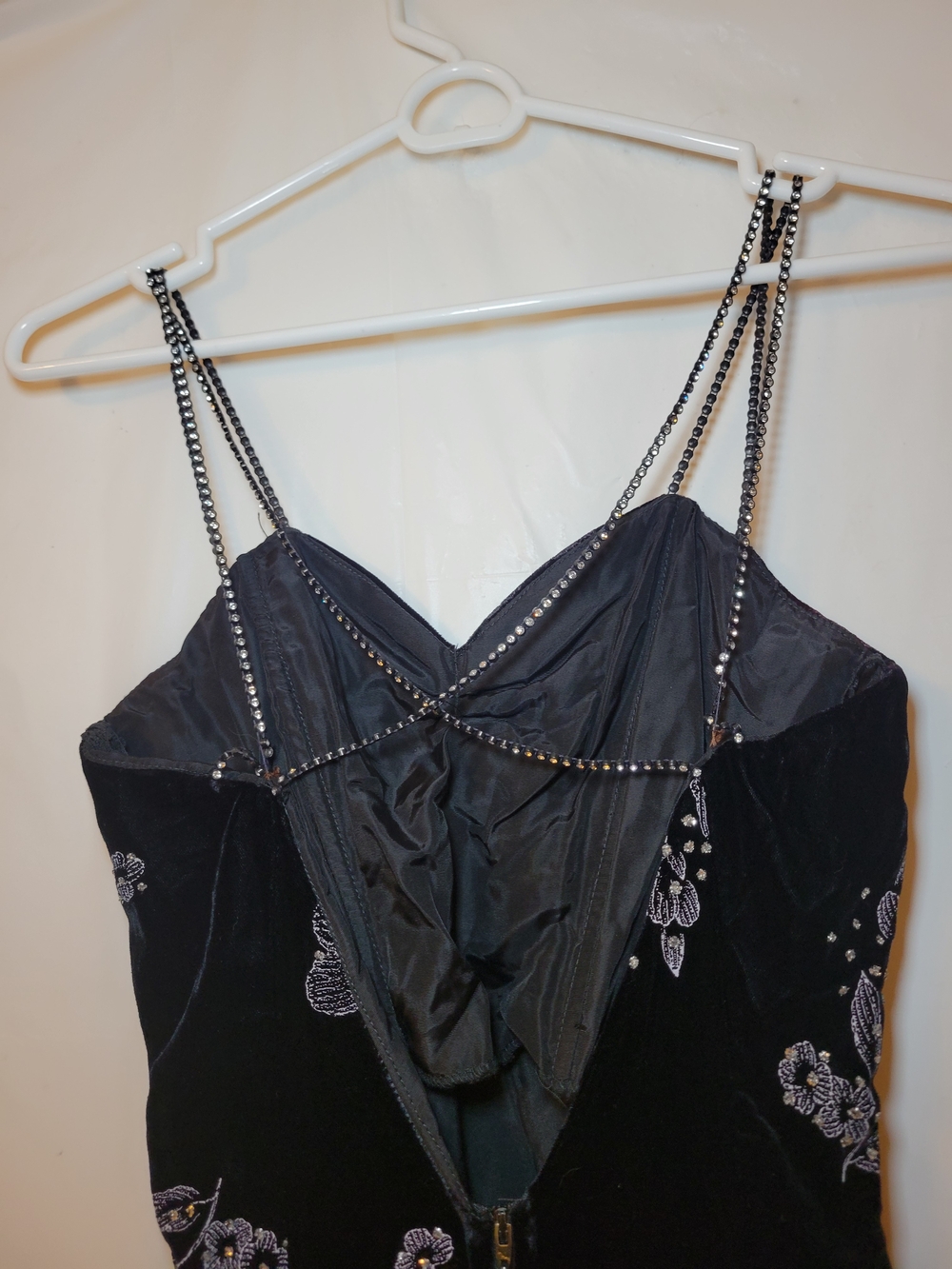 Black Velvet Floral Embroidered Maxi Dress - Picture 3 of 5